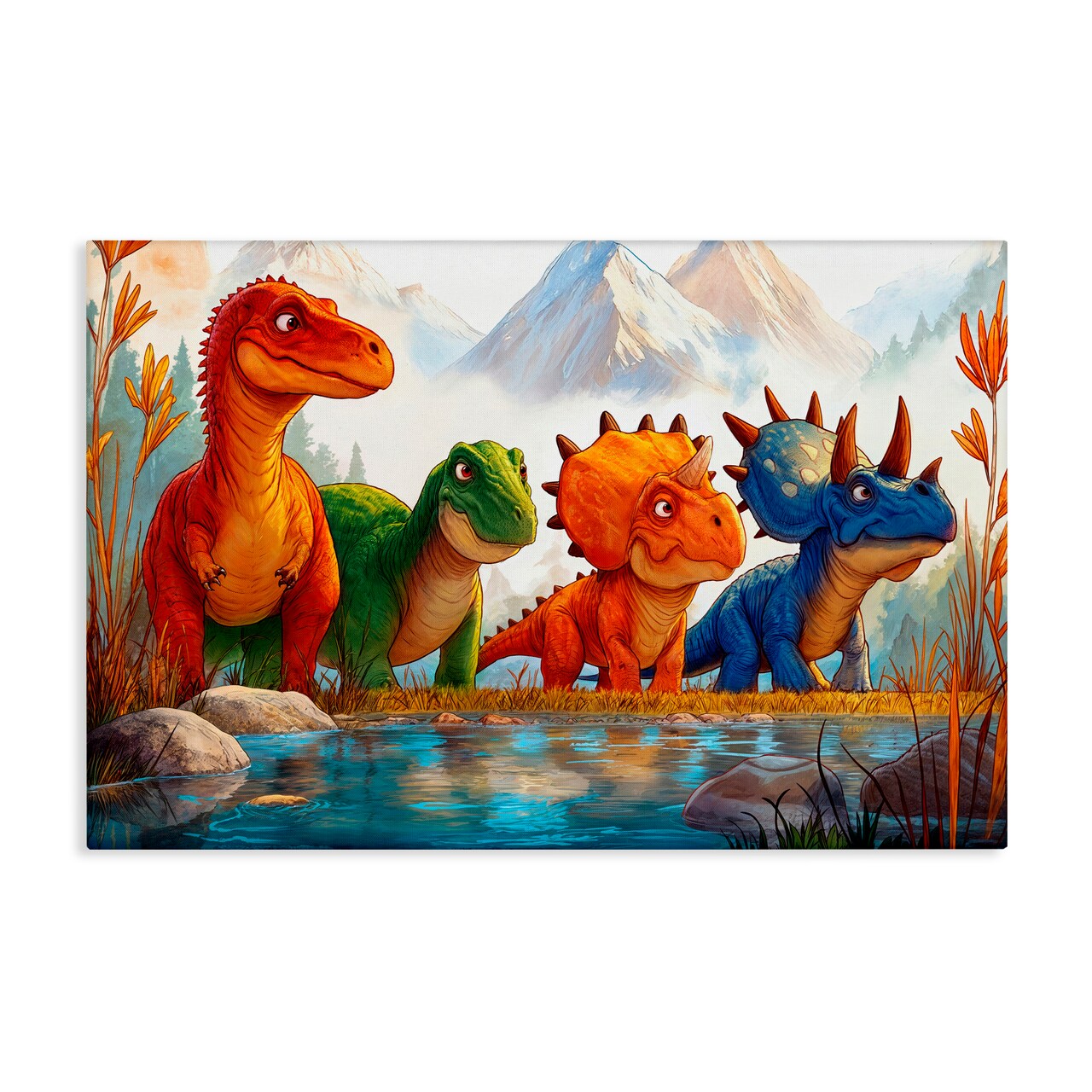 Stupell Industries Four Dinos By The Pond Canvas, design by Wumples